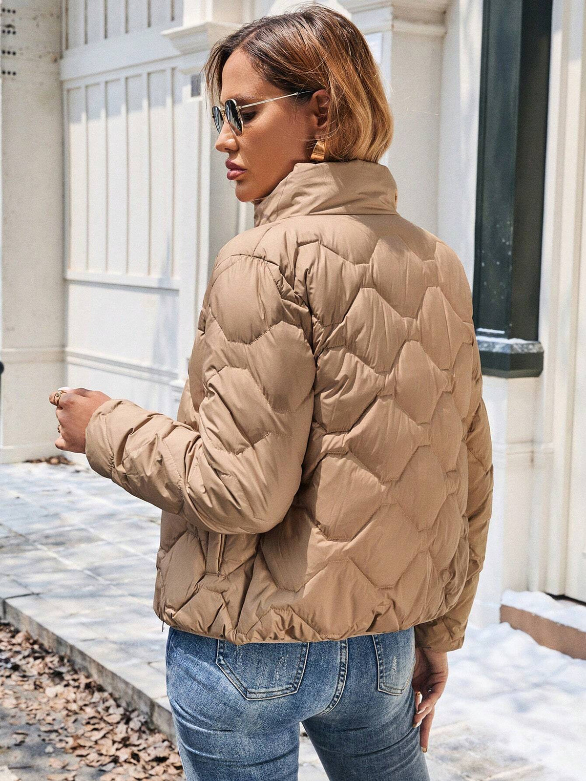 Giacca imbottita casual con chiusura lampo, maniche lunghe, di colore solido con tasche, adatta all'inverno